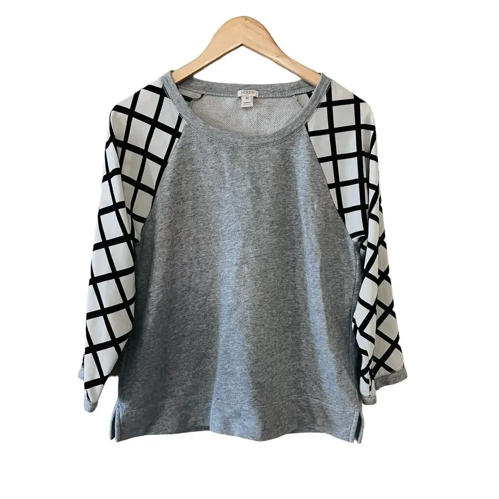 J. Crew Crew Neck Printed Sleeve Sweater Size Medium